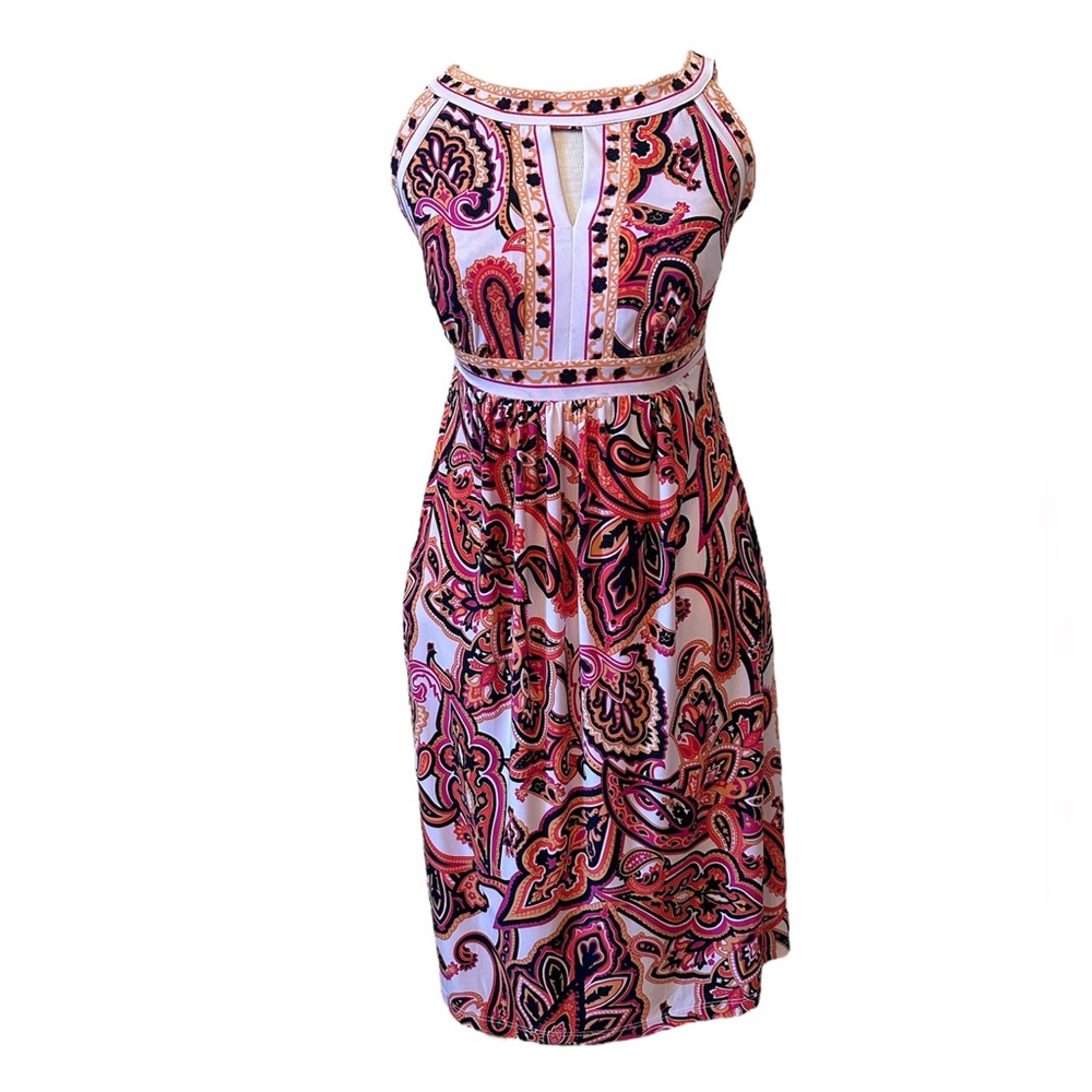 INC Halter Dress Sz S - pink, orange, navy, white paisley